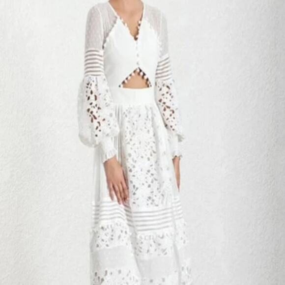 L'ATISTE White Dressy eyelet open skin maxi dress size M NWOT